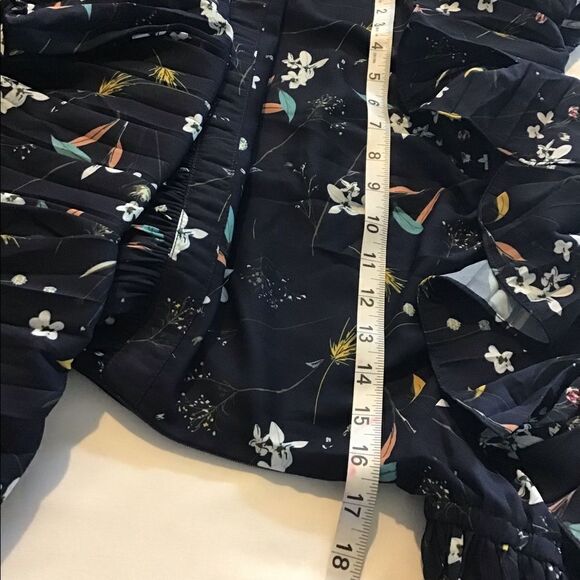 Aqua Blue Pattern Maxi Dress Floral Tiered Off Shoulder Pleated Size Small New - Picture 5 of 9